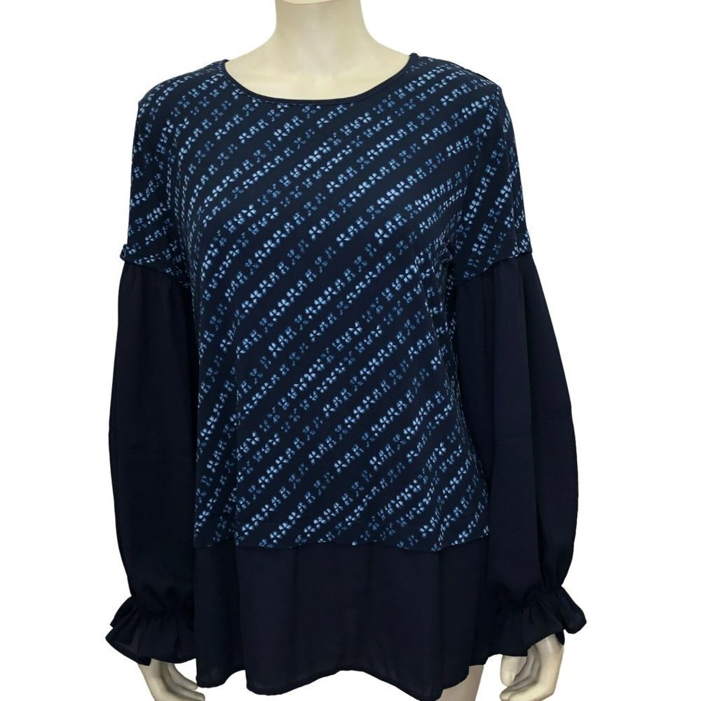 SLIM FACTOR BY INVESTMENT $79 LONG RUFFLE SLEEVE TUNIC TOP S‎ NWT